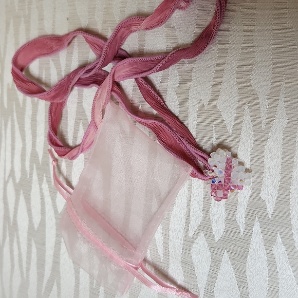 Crystal Breast Cancer Awareness 🎀 Ribbon, Heart, Handmade Necklace - Picture 4 of 10